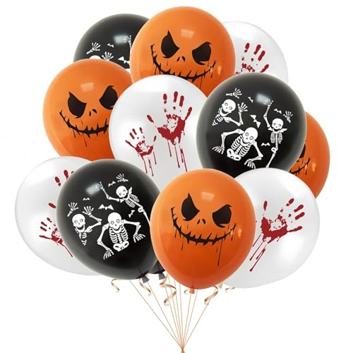Halloween Luftballons, 30Pcs Orange & Schwarz & Weiß Latex Ballon12 Zoll Konfetti Ballons für Geburtstag, Graduierung Party Dekorationen von WOFEU