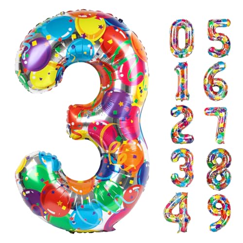 Nummer 3 Luftballon 40 Zoll große bunte Ballon für drei Jahre alt Geburtstag Dekor, 3 13 30 31 Geburtstag Party Dekorationen für Hochzeitstag von WOFEU