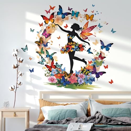 Schmetterling Mädchen Wandaufkleber, Blume Fee Wandabziehbild, bunte florale Wandgestaltung bunte Schmetterlinge Wanddekor DIY abnehmbare Vinyl Wandkunst für Mädchen Baby Kinderzimmer Schlafzimmer Schmetterling Mädchen Wandaufkleber, Blume Fee Wandabziehbild, bunte florale Wandgestaltung bunte Schmetterlinge Wanddekor DIY abnehmbare Vinyl Wandkunst für Mädchen Baby Kinderzimmer Schlafzimmer von WOFEU