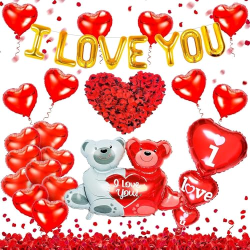 Valentinstag Ballon Kit Dekoration mit ich liebe dich Ballons, Herz Ballons mit 500 pcs rote Rosenblüten für Valentinstag Dekorationen romantischen Vorschlag Hochzeitstag Dekorationen Valentinstag Ballon Kit Dekoration mit ich liebe dich Ballons, Herz Ballons mit 500 pcs rote Rosenblüten für Valentinstag Dekorationen romantischen Vorschlag Hochzeitstag Dekorationen von WOFEU