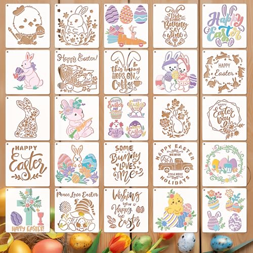 WOFEU Ostern Schablonen,25 Stück Ostern Dekorationen Kunststoff Zeichnung Schablonen für Kinder, Ostern Schablonen für Kunsthandwerk wiederverwendbar,Ostern Kunsthandwerk für Kinder Geschenk（20x20cm） von WOFEU