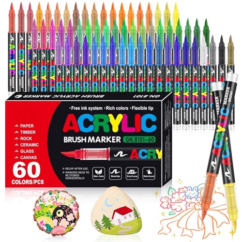 WOGOPRO 60 Farben Acrylstifte für Steine Wasserfest, 1-5mm Pinsel Acrylmarker, Acrylic Marker Set für Holz, Leinwand, Stein, Keramik, Glas, Stoff, Acrylstifte Paint Marker für Ostern und Weihnachten WOGOPRO 60 Farben Acrylstifte für Steine Wasserfest, 1-5mm Pinsel Acrylmarker, Acrylic Marker Set für Holz, Leinwand, Stein, Keramik, Glas, Stoff, Acrylstifte Paint Marker für Ostern und Weihnachten von WOGOPRO