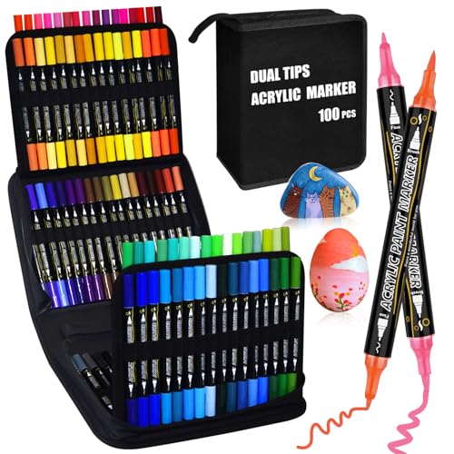 WOGOPRO Acrylstifte für Steine Wasserfest, 100 Farben Dual Tip Acrylic Marker für Steine Bemalen Holz Stein Stoff Leinwand Glas Keramik, Acrylic Paint Marker Set mit einer Tasche WOGOPRO Acrylstifte für Steine Wasserfest, 100 Farben Dual Tip Acrylic Marker für Steine Bemalen Holz Stein Stoff Leinwand Glas Keramik, Acrylic Paint Marker Set mit einer Tasche von WOGOPRO