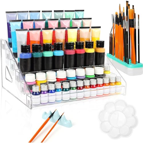 WOGXN 6-Schicht Acrylfarbe Organizer - Farbaufbewahrungsregal, Acryl-Farbregal, Farbflaschenhalter mit Pinselständer und Tablett, Acryl-Malständer, Bastelfarben-Organisationsregal für Ölfarbenröhren WOGXN 6-Schicht Acrylfarbe Organizer - Farbaufbewahrungsregal, Acryl-Farbregal, Farbflaschenhalter mit Pinselständer und Tablett, Acryl-Malständer, Bastelfarben-Organisationsregal für Ölfarbenröhren von WOGXN