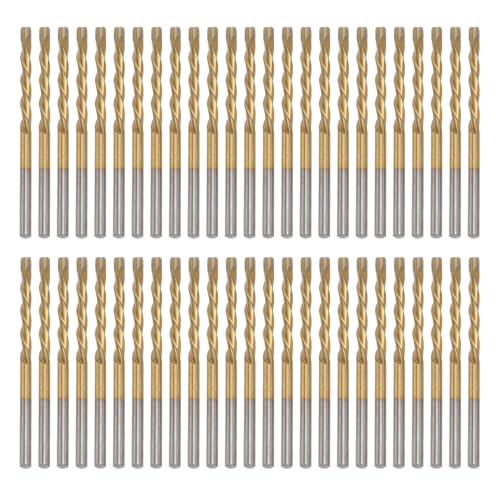 1/8 Zoll Drillbits 50pcs, Hochgeschwindigkeits -Stahlführungspunkte Schneidbits Länge Drehbohrbit Set für mit Spiralsägen und Elektrowerkzeugen verwendet (Gold) von WOHPNLE