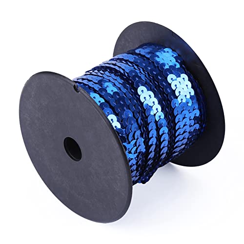 100 Meter 6 mm flach flach runde Paillettenverkleidung, glänzende Trimmnähungsschnur Spangle Rolle der Sequäle Leitung Sequalle Line -Saitenschnur Ribbon Roll für Handwerk, (Königsblau) von WOHPNLE