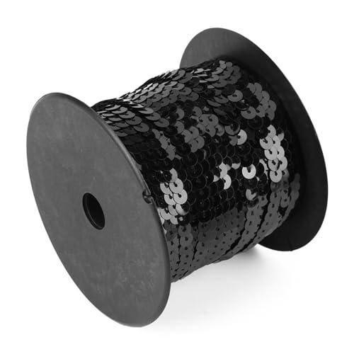100 Meter 6 mm flach flach runde Paillettenverkleidung, glänzende Trimmnähungsschnur Spangle Rolle der Sequäle Leitung Sequalle Line -Saitenschnur Ribbon Roll für Handwerk, (Schwarz) von WOHPNLE