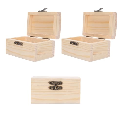 3 Stück unbehandelte Schatzkiste aus Holz, Holzbox mit Klappdeckel und Frontverschluss, schlichte, dekorierte Holzboxen für Kunst, Hobbys, DIY, Schmuck, Geschenkaufbewahrung 3 Stück unbehandelte Schatzkiste aus Holz, Holzbox mit Klappdeckel und Frontverschluss, schlichte, dekorierte Holzboxen für Kunst, Hobbys, DIY, Schmuck, Geschenkaufbewahrung von WOHPNLE