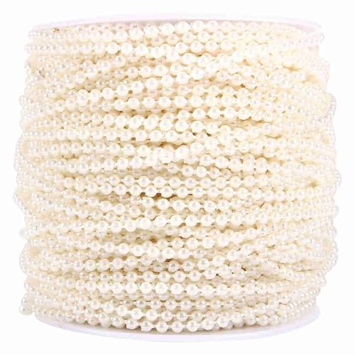 50m Roll 3mm Fischereifrinien Perlen Streichperlen, 50 m transparente Kunstperlen Perlen Hochzeitsdekoration DIY Perlen dekorative Perlen für Brautsträuße, Hochzeitsgirlande, (Weiß) (Beige) von WOHPNLE