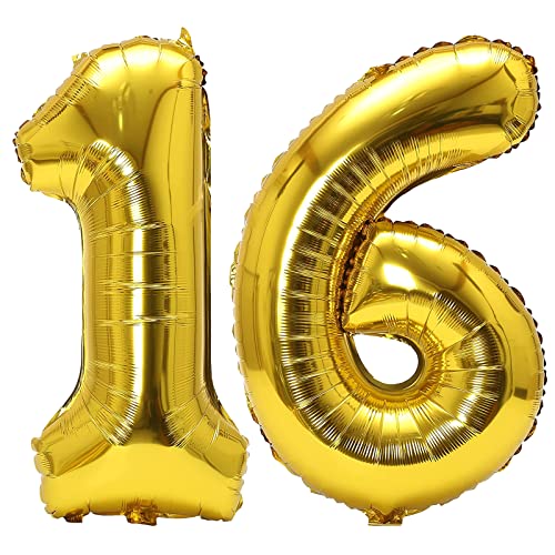 Luftballon 16. Geburtstag Gold, XXL Riesen Gold Folienballon 16 61 für Frauen,40"Luftballon 16. Geburtstag,Zahlen 1 und 6 Folienballon für 16 Jahre Geburtstagsdeko Jubiläum Party Dekoration von WOIRROIP