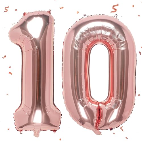 Luftballon 10. Geburtstag Roségold, XXL Riesen Roségold Folienballon 10 für Frauen,40"Luftballon 10. Geburtstag,Zahlen 1 und 0 Folienballon für 10Jahre Geburtstagsdeko Jubiläum Party Dekoration von WOIRROIP