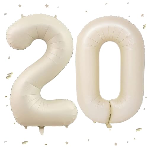 Luftballon 20. Geburtstag Beige, XXL Riesen Creme Folienballon 20 für Frauen,40"Luftballon 20. Geburtstag,Zahlen 2 und 0 Folienballon für 20 Jahre Geburtstagsdeko Jubiläum Party Dekoration von WOIRROIP