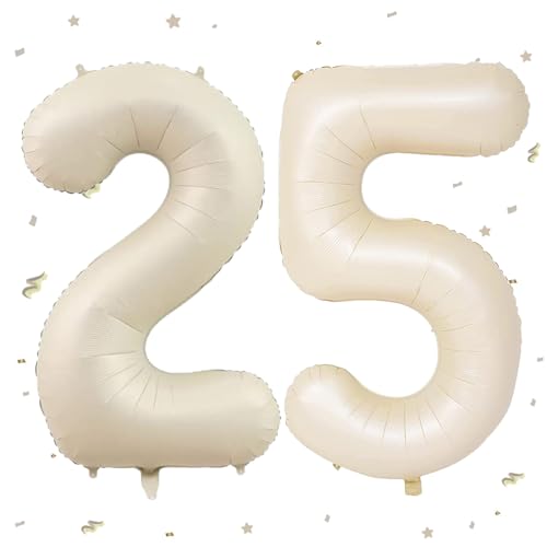 Luftballon 25. Geburtstag Beige, XXL Riesen Creme Folienballon 25 für Frauen,40"Luftballon 25. Geburtstag,Zahlen 2 und 5 Folienballon für 25 52 Jahre Geburtstagsdeko Jubiläum Party Dekoration von WOIRROIP