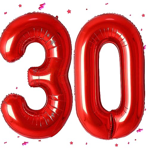 Luftballon 30. Geburtstag Rot,40" XXL Rot Folienballon 30 Jahre Geburtstagsdeko,Luftballon 30. Geburtstag,Zahlen 3 und 0 Folienballon für Mann Frau 30 Jahre Geburtstagsdeko Jubiläum Party Dekoration von WOIRROIP