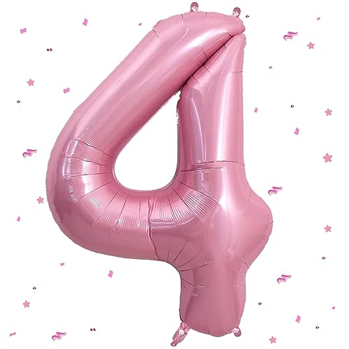 Luftballon 4.Geburtstag,Zahlen 4 Luftballon Rosa,40 Zoll XXL Pastell Rosa Folienballon Hell Pink Zahlenballon 4 Helium Ballon,Luftballon 4.Geburtstag für 4 Jahre Geburtstagsdeko Kinder Junge Mädchen von WOIRROIP