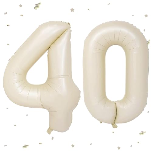 Luftballon 40. Geburtstag Beige , XXL Riesen Creme Folienballon 40 für Frauen,40"Luftballon 40. Geburtstag,Zahlen 4 und 0 Folienballon für Mann Frau 40 Jahre Geburtstagsdeko Jubiläum Party Dekoration von WOIRROIP