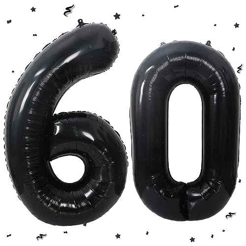 Luftballon 60. Geburtstag Schwarz, XXL Riesen Schwarz Folienballon 60 für Frauen,40"Luftballon 60. Geburtstag,Zahlen 6 und 0 Folienballon für 60 Jahre Geburtstagsdeko Jubiläum Party Dekoration von WOIRROIP