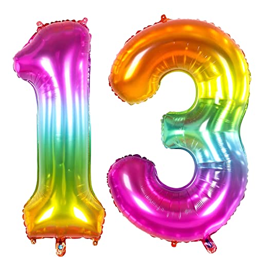 WOIRROIP Luftballon 13, 101 cm XXL Folienballon Zahl 13 Luftballons Zahl,Ballon 13 Zahlenballon,Deko Helium Ballons für Mädchen Junge Geburtstag Hochzeit Jubiläum Party Dekoration,Verlauf(13/31) von WOIRROIP