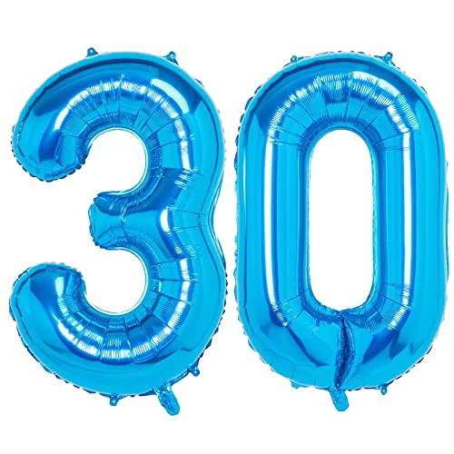 Luftballon 30. Geburtstag Blau, XXL Riesen Blau Folienballon 30 für Frauen,40"Luftballon 30. Geburtstag,Zahlen 3 und 0 Folienballon für 30 Jahre Geburtstagsdeko Jubiläum Party Dekoration von WOIRROIP
