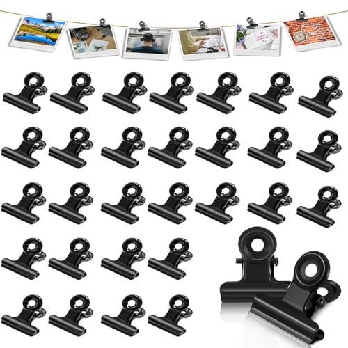 WOKICOR 30 Stück Kleine Bulldogge Büroklammern, Metallklammern, Binder Clips for klammern für fotos, office and kitchen (Schwarz，22mm) von WOKICOR