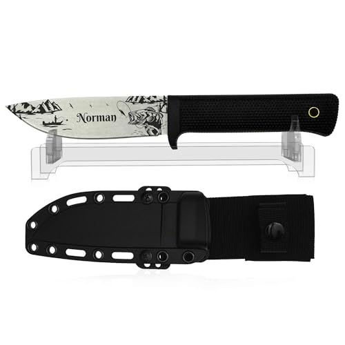 WOLFSARTIG Angelmesser mit Gravur & Name – Geschenk für Angler & Männer – Personalisiertes Messer mit Stonewash-Klinge zum Geburtstag, Vatertag oder Weihnachten (Stonewash - mit Ständer) von WOLFSARTIG
