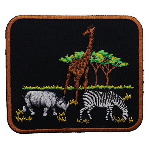 Aufnäher "Tiere Afrikas" - Giraffe, Nashorn und Zebra in der Savanne - Ein Rechteck Rec2 mit ca. 8x10cm von Wolfszeit