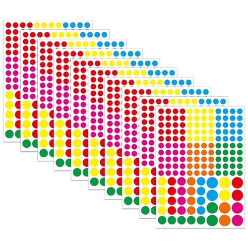 1570 Stück Bunte Selbstklebende Klebepunkte Aufkleber 10mm, 15mm, 20mm Runde Punktaufkleber 6 Farben Kleine Farbkodierung Etiketten Markierungspunkte zum Beschriften von WOLMIK