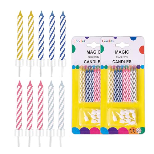 Magic Relighting Geburtstagskerzen, 20 Stück Kuchenkerzen, lustige Kerzen für Geburtstag, Party, Weihnachten, Feier (2 Packungen) von WOLMIK