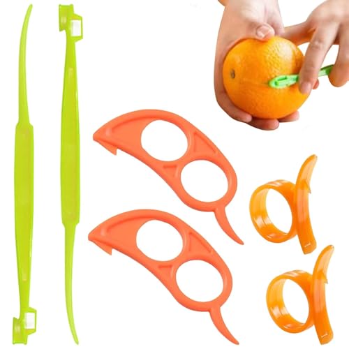 WOLMIK 6 Stück Orangenschäler aus Kunststoff, Zitronenschäler Pomelo-Schäler, Obst Schälwerkzeug, 3 Verschiedene Formen, Maus und Langer Griff, für Einfaches und Bequemes Schälen (Grün und Orange) WOLMIK 6 Stück Orangenschäler aus Kunststoff, Zitronenschäler Pomelo-Schäler, Obst Schälwerkzeug, 3 Verschiedene Formen, Maus und Langer Griff, für Einfaches und Bequemes Schälen (Grün und Orange) von WOLMIK