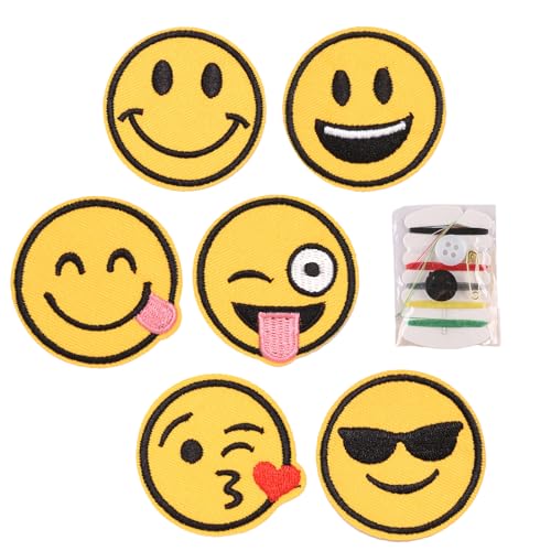 WOLMIK 6 Stück Smile Face Aufnäher zum Aufbügeln mit Nähset, gelbes Lächeln, niedliches fröhliches Gesicht, Kleidung, bestickte Flicken zum Aufbügeln, für Jeans, Taschen, Hut, Basteln, Dekoration WOLMIK 6 Stück Smile Face Aufnäher zum Aufbügeln mit Nähset, gelbes Lächeln, niedliches fröhliches Gesicht, Kleidung, bestickte Flicken zum Aufbügeln, für Jeans, Taschen, Hut, Basteln, Dekoration von WOLMIK