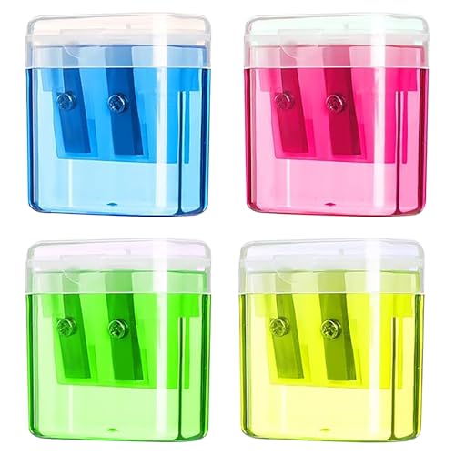 WOLMIK Anspitzer mit Behälter, 4 Stücke Spitzer, Doppel Loch Kunststoff Pencil Sharpener, für Verschiedene Arten von Bleistiften Schule Büro Kinder Studenten Reisen von WOLMIK