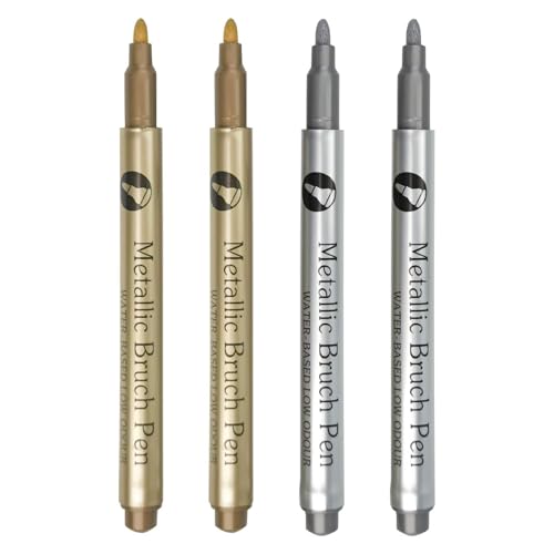 WOLMIK Permanent Marker Gold und Silber - 4 Stück Acrylstifte - Wasserfest Filzstift, Schnell Trocknender Glanzlackmarker für Textil, Keramik, Glas, Holz, Metall, Karton WOLMIK Permanent Marker Gold und Silber - 4 Stück Acrylstifte - Wasserfest Filzstift, Schnell Trocknender Glanzlackmarker für Textil, Keramik, Glas, Holz, Metall, Karton von WOLMIK