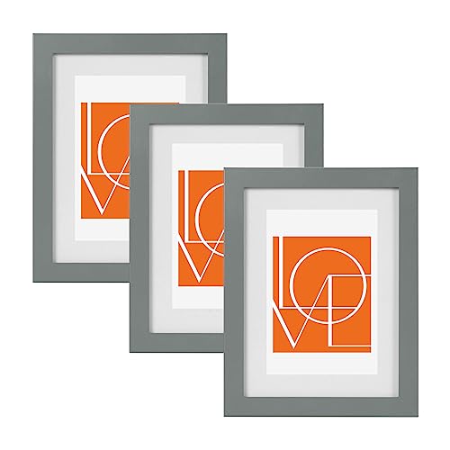 WOLTU Bilderrahmen 10x15 cm, 3er Set, Grau Holz MDF, Collage Wanddeko, Holzrahmen mit Passepartout, Fotorahmen zum vertikalen oder horizontalen Aufhängen/Aufstellen von WOLTU