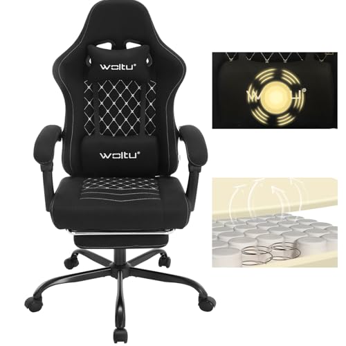 WOLTU Gaming Stuhl mit Massagefunktion, Computerstuhl mit Taschenfederkissen, Gamer Sessel ergonomisch, Drehstuhl mit Kopfkissen, Lendenkissen, Fußstütze, 150 kg, Netzstoff, Schwarz + Weiß, GS08sz WOLTU Gaming Stuhl mit Massagefunktion, Computerstuhl mit Taschenfederkissen, Gamer Sessel ergonomisch, Drehstuhl mit Kopfkissen, Lendenkissen, Fußstütze, 150 kg, Netzstoff, Schwarz + Weiß, GS08sz von WOLTU