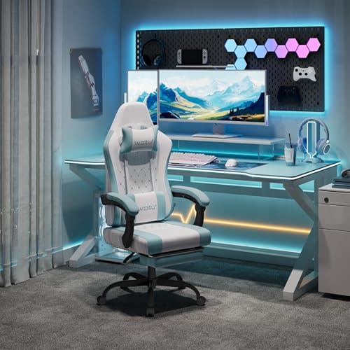 WOLTU Gaming Stuhl mit Massagefunktion, Computerstuhl mit Taschenfederkissen, Gamer Sessel ergonomisch, Drehstuhl mit Kopfkissen, Lendenkissen, Fußstütze, Netzstoff, Weiß+Blau,GS15bws WOLTU Gaming Stuhl mit Massagefunktion, Computerstuhl mit Taschenfederkissen, Gamer Sessel ergonomisch, Drehstuhl mit Kopfkissen, Lendenkissen, Fußstütze, Netzstoff, Weiß+Blau,GS15bws von WOLTU