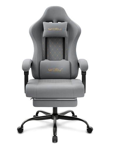 WOLTU Gaming Stuhl mit Massagefunktion, Computerstuhl mit Taschenfederkissen, Gaming Sessel ergonomisch, Drehstuhl mit Kopfkissen, Lendenkissen, Fußstütze, 150 kg, Netzstoff, Grau + Gelb, GS08gr WOLTU Gaming Stuhl mit Massagefunktion, Computerstuhl mit Taschenfederkissen, Gaming Sessel ergonomisch, Drehstuhl mit Kopfkissen, Lendenkissen, Fußstütze, 150 kg, Netzstoff, Grau + Gelb, GS08gr von WOLTU