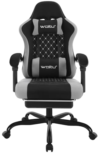 WOLTU Gaming Stuhl mit Massagefunktion, Computerstuhl mit Taschenfederkissen, Gaming Sessel ergonomisch, Drehstuhl mit Kopfkissen, Lendenkissen, Fußstütze, Netzstoff, Schwarz+Grau, GS15szg WOLTU Gaming Stuhl mit Massagefunktion, Computerstuhl mit Taschenfederkissen, Gaming Sessel ergonomisch, Drehstuhl mit Kopfkissen, Lendenkissen, Fußstütze, Netzstoff, Schwarz+Grau, GS15szg von WOLTU