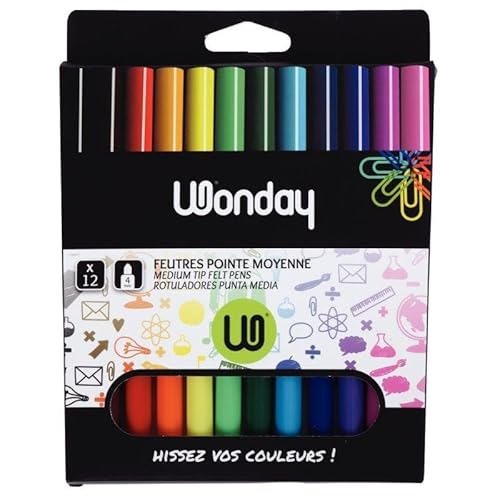 WONDAY Packung mit 12 Filzstiften, mittlere Spitze, Regenbogen WONDAY Packung mit 12 Filzstiften, mittlere Spitze, Regenbogen von WONDAY