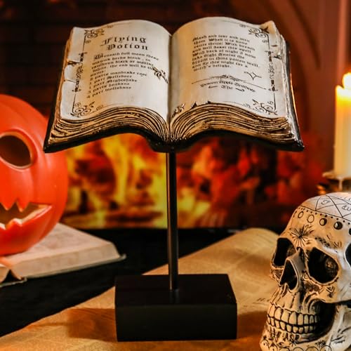 WONDER GARDEN Halloween-Dekorationen für den Innenbereich, Kunstharz, Halloween-Zauberbuch, Tischdekoration, Hexen-Zauberbuch, stehend, Tischaufsätze für Zuhause, Bauernhaus, Party-Dekoration von WONDER GARDEN