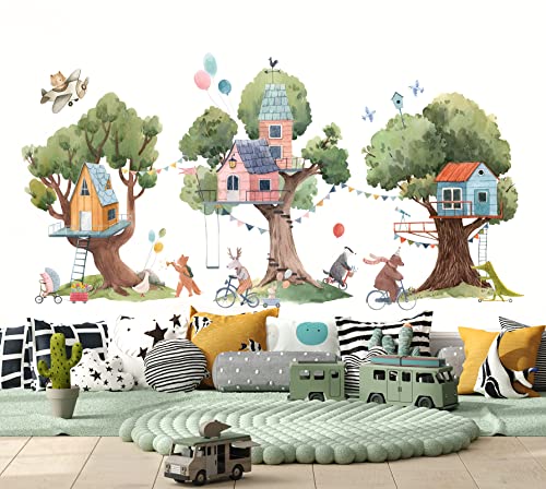 WONDER MURALS Wandtattoo Kinderzimmer Deko Mädchen Baum Groß Junge Wandaufkleber Waldtiere Tiere Wandsticker Kinder Wanddeko Babyzimmer Fuchs Hirsch Bär Igel von WONDER MURALS