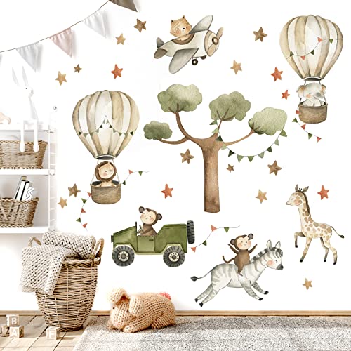 WONDER MURALS Wandtattoo Kinderzimmer Deko Mädchen Junge Safari Tiere Wandaufkleber Wandsticker Kinder Wanddeko Babyzimmer (XL - 135 x 117 cm (B x H)) von WONDER MURALS