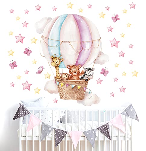 WONDER MURALS Wandtattoo Tiere Heißluftballon Deko Kinderzimmer Wandsticker Mädchen Babyzimmer Wandaufkleber Wanddeko Selbst Aufkleben (L - 76 x 80 cm (B x H)) von WONDER MURALS