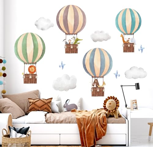 WONDER MURALS Wandtattoo Tiere in Heißluftballons Deko Kinderzimmer Wandsticker Mädchen Junge Babyzimmer Wandaufkleber Wanddeko Selbst Aufkleben von WONDER MURALS