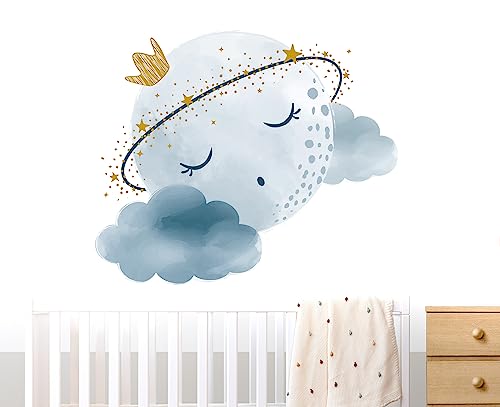 WONDER MURALS Wandtattoo Wandsticker Mond Babyzimmer Kinderzimmer Baby Mädchen Wolken Sterne Deko Wanddeko Wandaufkleber Selbst Aufkleben von WONDER MURALS