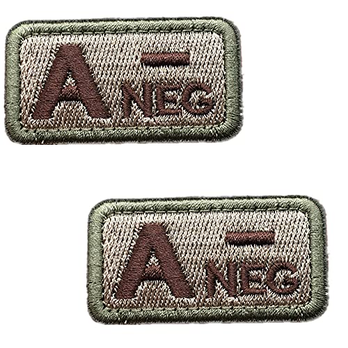 Tactical Blood Type A Negative NEG Hook and Loop Patch bestickt Moral Military Badge für Outdoor Klett-Patches (Coyote Brown A-) von WONESIFEE