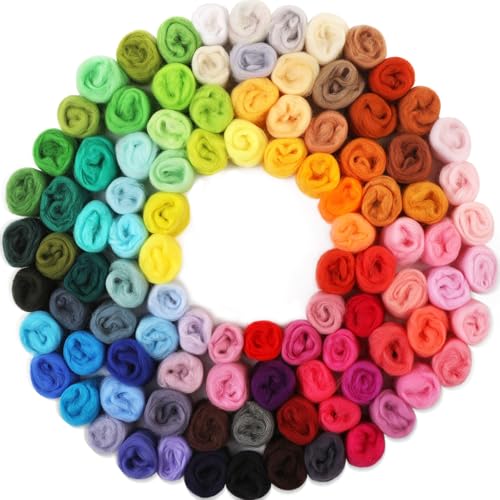 WONVOC Wollgarn zum Nadelfilzen, 3 g pro Farbe, insgesamt 297 g, Premium-Filzwolle für Bastelarbeiten, Faserkunst und Handspinnen, weicher Wollfilz, Nadelfilzzubehör, Filzset WONVOC Wollgarn zum Nadelfilzen, 3 g pro Farbe, insgesamt 297 g, Premium-Filzwolle für Bastelarbeiten, Faserkunst und Handspinnen, weicher Wollfilz, Nadelfilzzubehör, Filzset von WONVOC