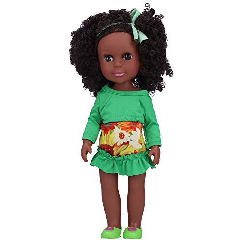 WONZHEC African Black Girl Lifelike Reborn Babypuppe für Kinder 14in Kinderspielzeug (Q14-23 grasgrüner Blütenrock) von WONZHEC