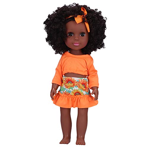 WONZHEC African Black Girl Lifelike Reborn Babypuppe für Kinder 14in Kinderspielzeug (Q14-25 Orange und gelber Blütenrock) von WONZHEC