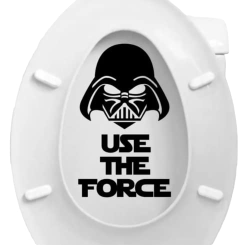 Aufkleber für Klodeckel Innenseite - Use The Force - Darth Vader - wasserfeste Transferfolie Vinyl Sticker als Dekoration und lustiges Geschenk 15x25 cm in schwarz von WOO LANDO