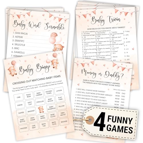 WOODAMORE Baby Shower Spiel Bär Thema (4 Spiele - 25 Spieler) von WOODAMORE